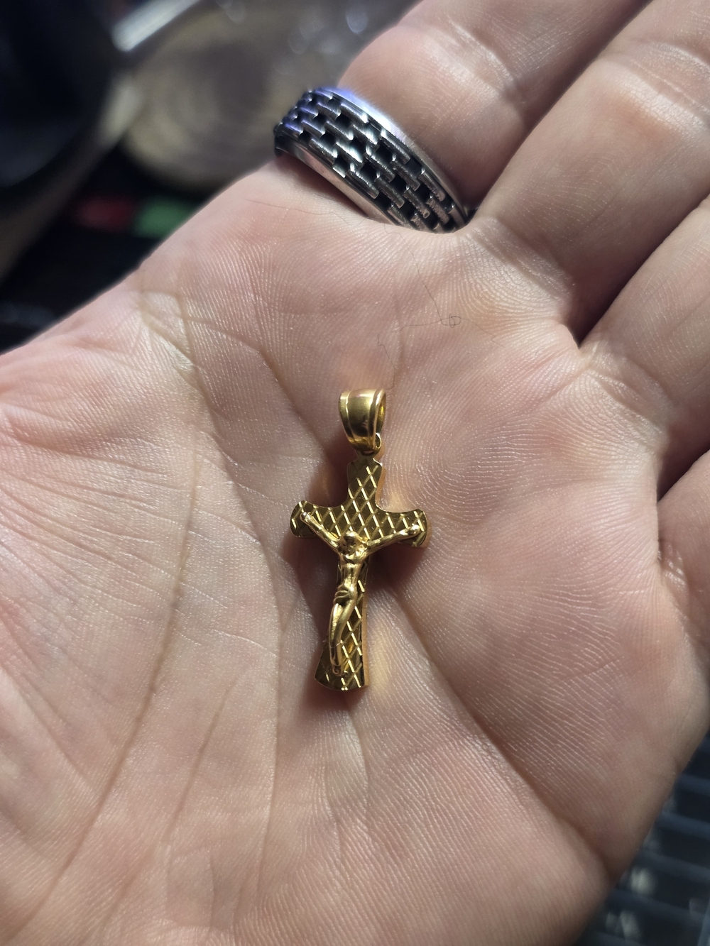 Gold Textured Crucifix Pendant